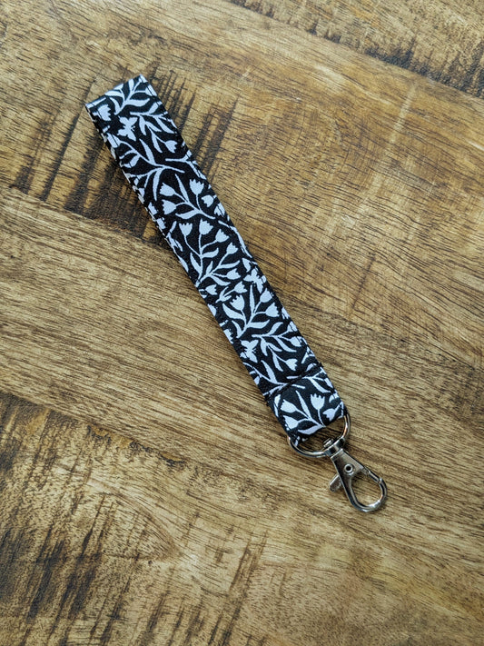 Black & White Floral Keychain Wristlet