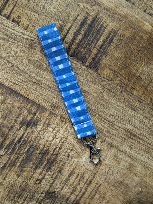 Blue Gingham Keychain Wristlet